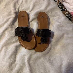 Palms Women's Black Leather Sandals